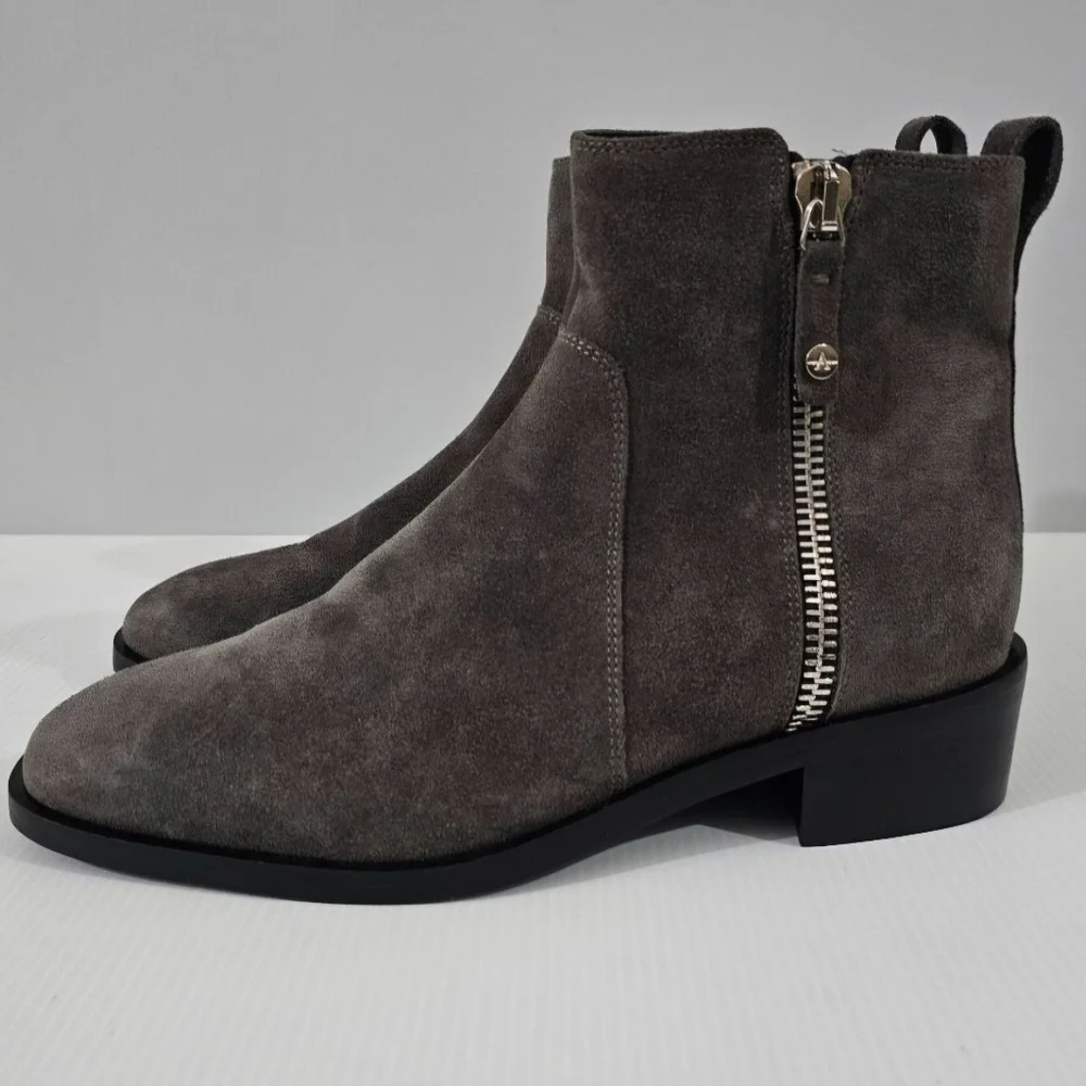 Aquatalia Colbie Ankle Boot Womens 9.5 Gray Suede Water Resistant Side Zip NEW